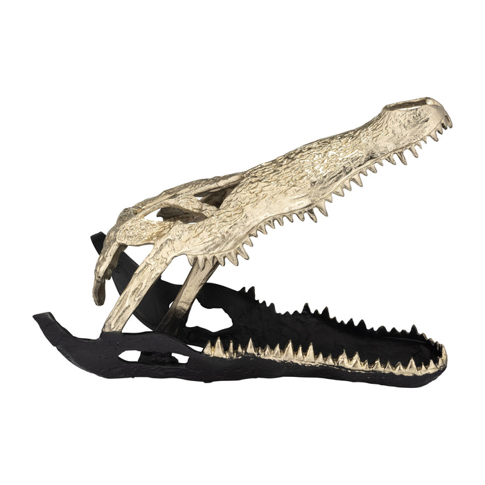Metal Alligator Skull 16" - Gold / Black