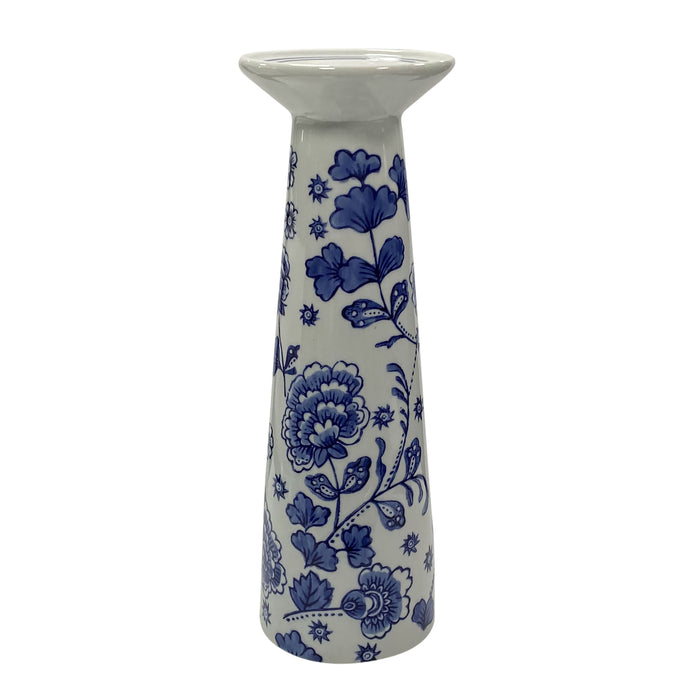 12" Chinoiserie Floral Candle Holder - Blue / White