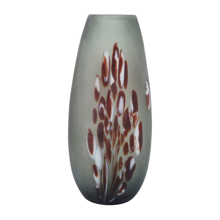 17'' Frosted Vase With Red Detail - Gray