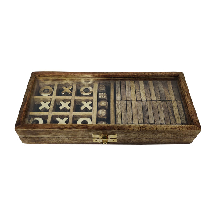 Wood 9 x 4" Table Game Box - Brown