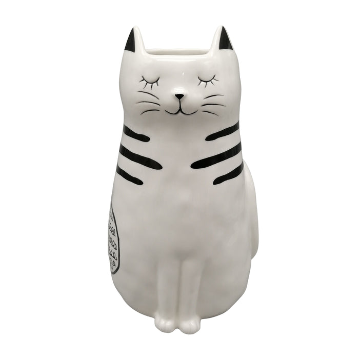 11" Sitting Pretty Kitty With Vase Opening - White / Black