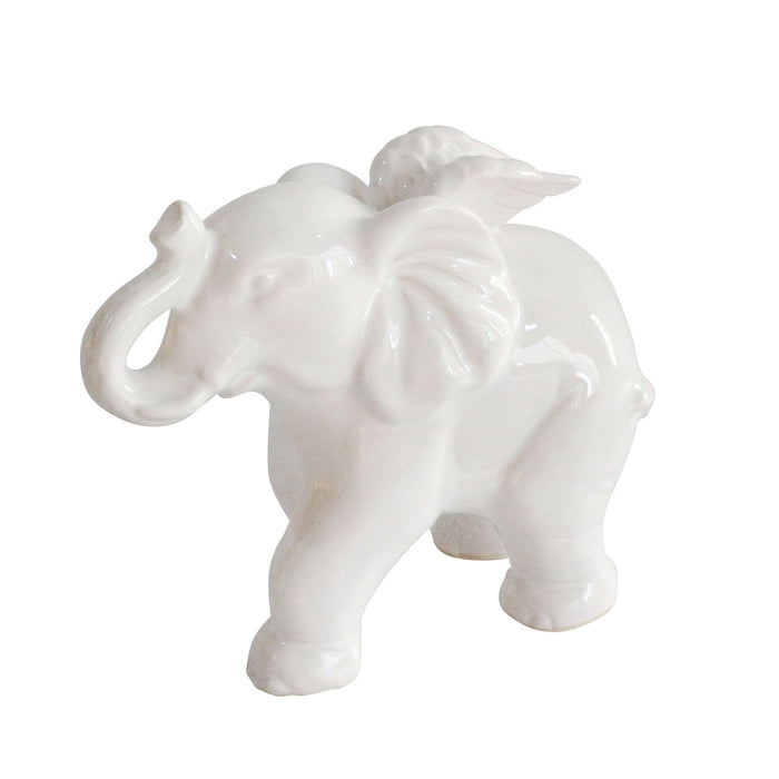Ceramic Elephant Angel Figurine 7" - White