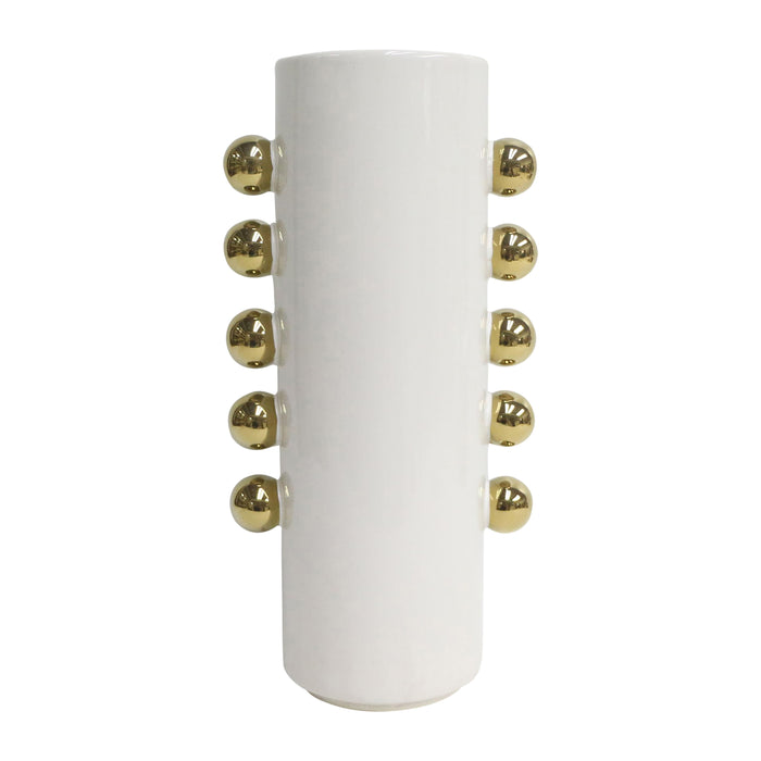 16" Vase With Side Knobs - White / Gold