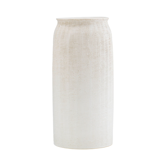 Ceramic 13" Ridged Vase - White