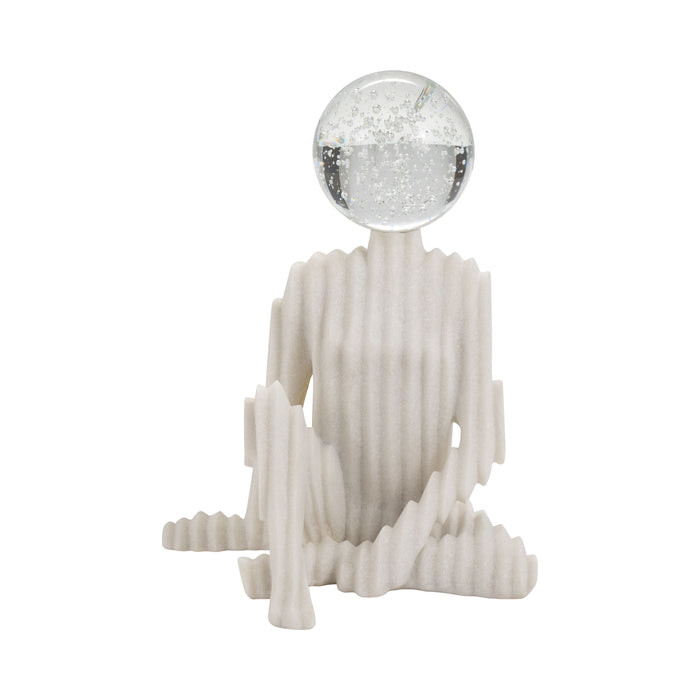 14" Aoraki Statuary With Crystal Sphere - White