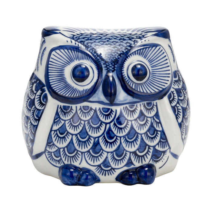 Ceramic 5" Chinoiserie Owl - Blue/White