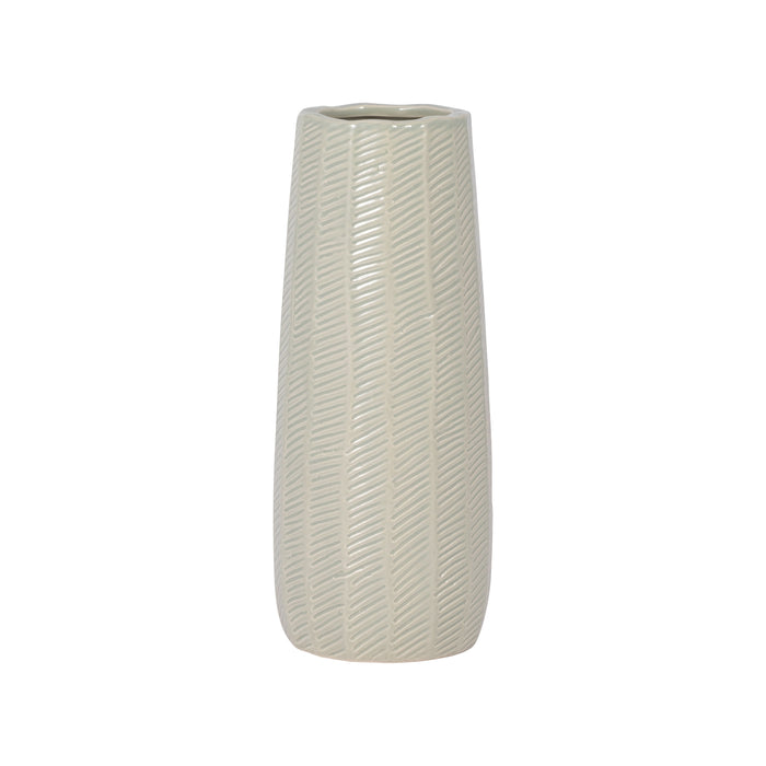 Ceramic 12" Etched Lines Cylinder Vase - Cucumber