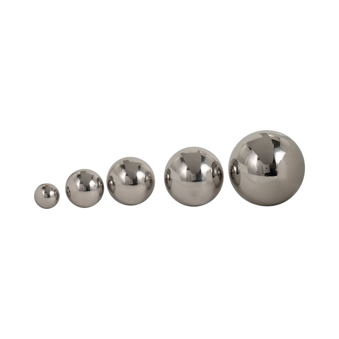 2 / 3 / 4 / 5 / 6" Adagio Steel Spheres Deco Balls (Set of 5) - Silver