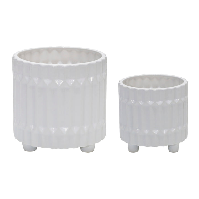 Ceramic Fluted Planter With Feet 6 / 8" (Set of 2) - White