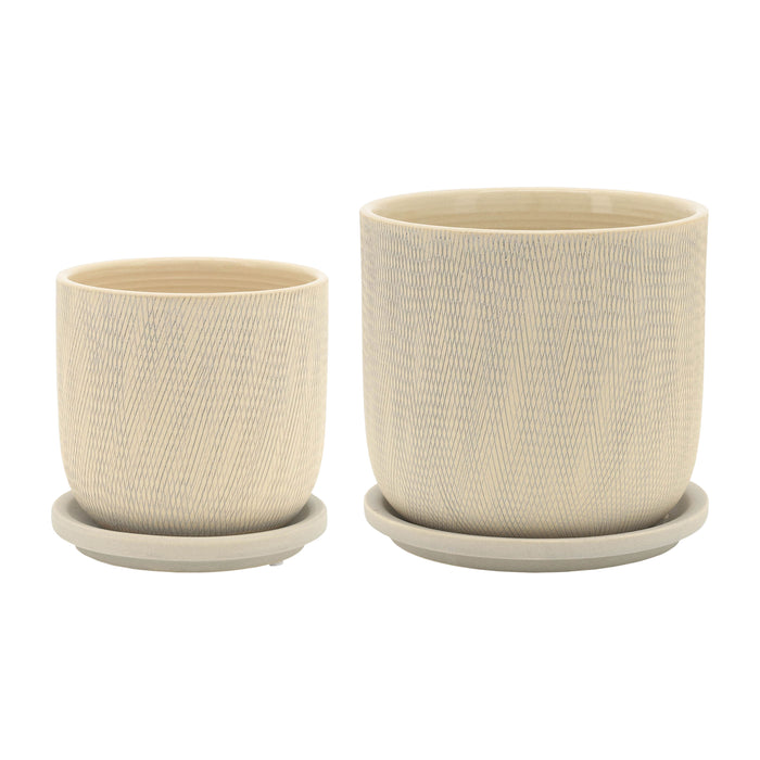 Mesh Planter With Saucersage 5 / 6" (Set of 2) - Taupe