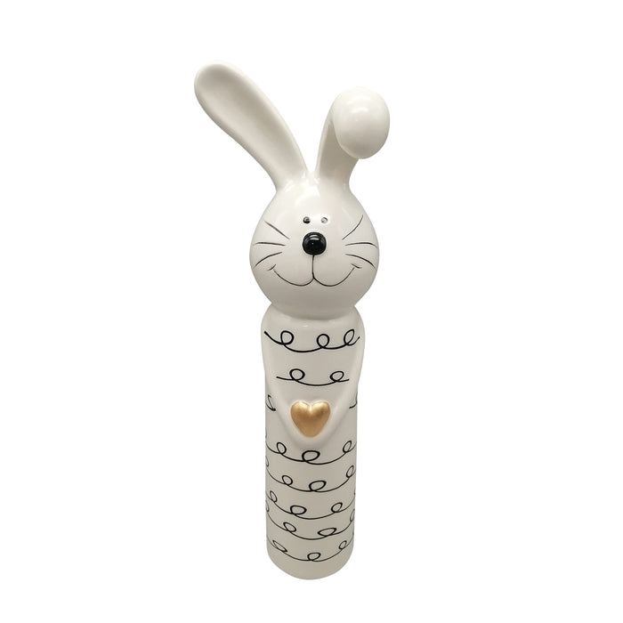 12" Squiggly Bunny With Gold Heart - White / Black