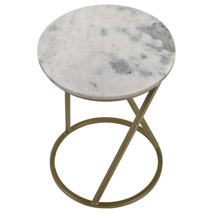 Malthe - Round Accent Table With Marble Top - White And Antique Gold