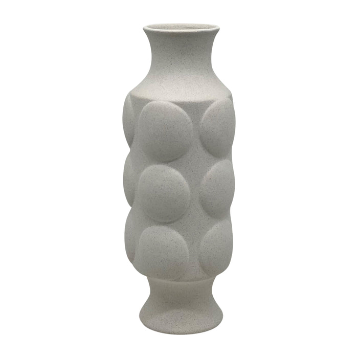14" Large Dot Embossed Vase Sand Texture - White