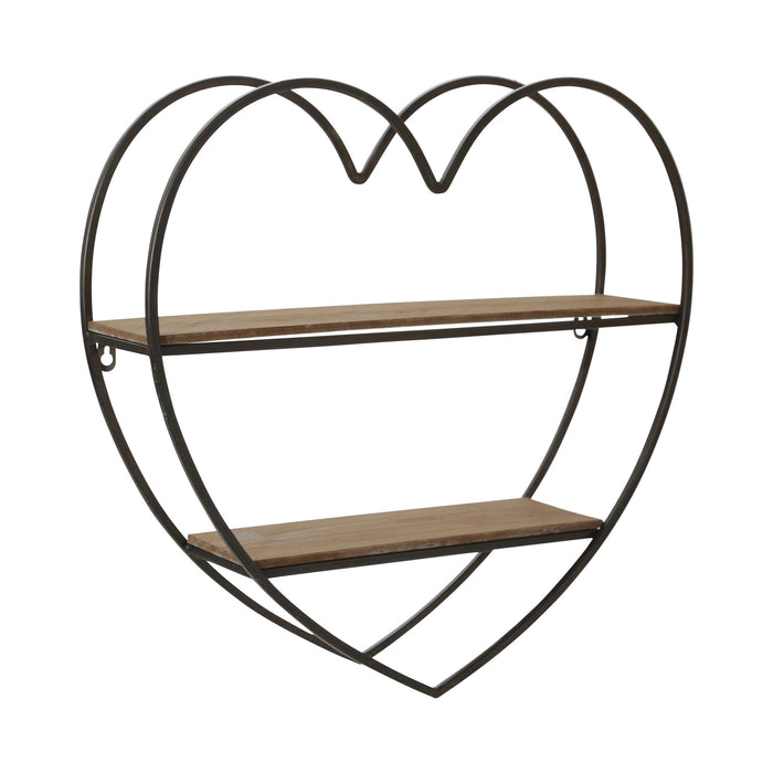 Metal / Wood 2-Tier Heart Wall Shelf - Natural / Black