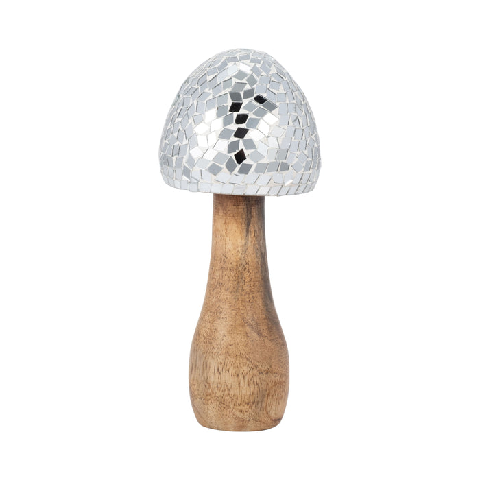 Wood 8" Mosaic Mushroom - Silver