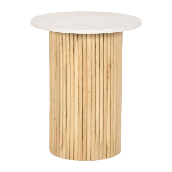 Wood / Marble 22" Reeded Side Table - Natural / White