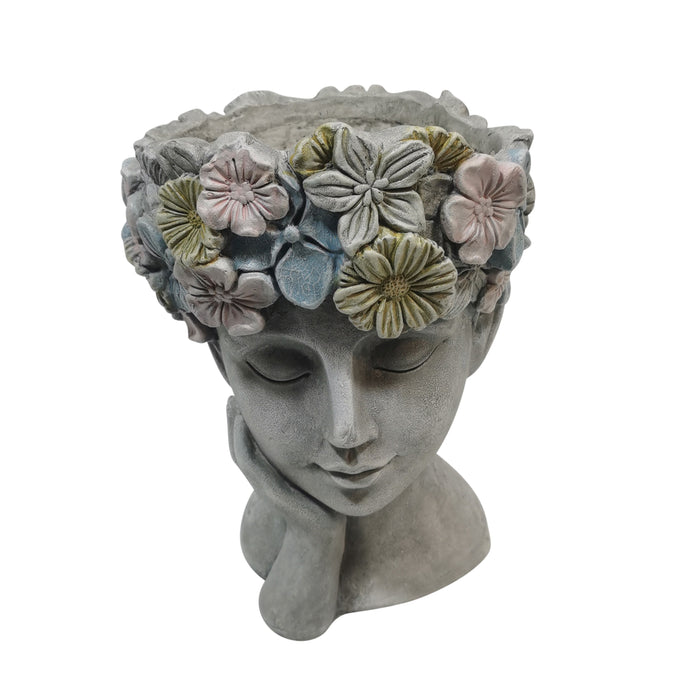 14" Face Planter With Flower Crown - Grey / Multi