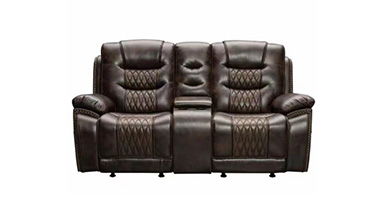 Nikko - Console Loveseat With Dual Recliners - Two Tone Brown