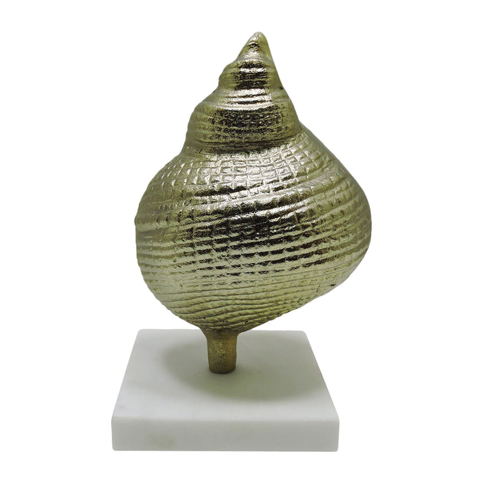 Metal 7" Banded Shell On Marble Base - Champagne