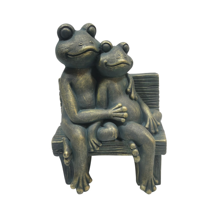 12" Cuddling Frogs On Bench - Bronze