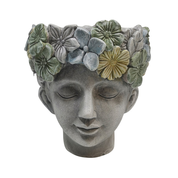 8" Face Planter With Succulent Crown - Grey / Green
