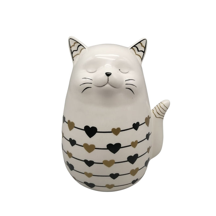 6" Black And Gold Hearts Kitty - White