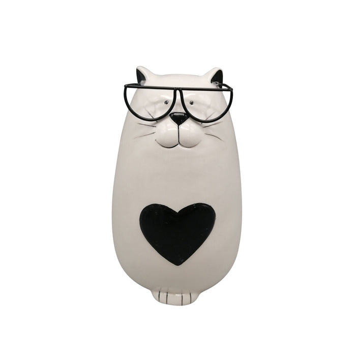 6" Heart Tummy Kitty With Glasses - White / Black