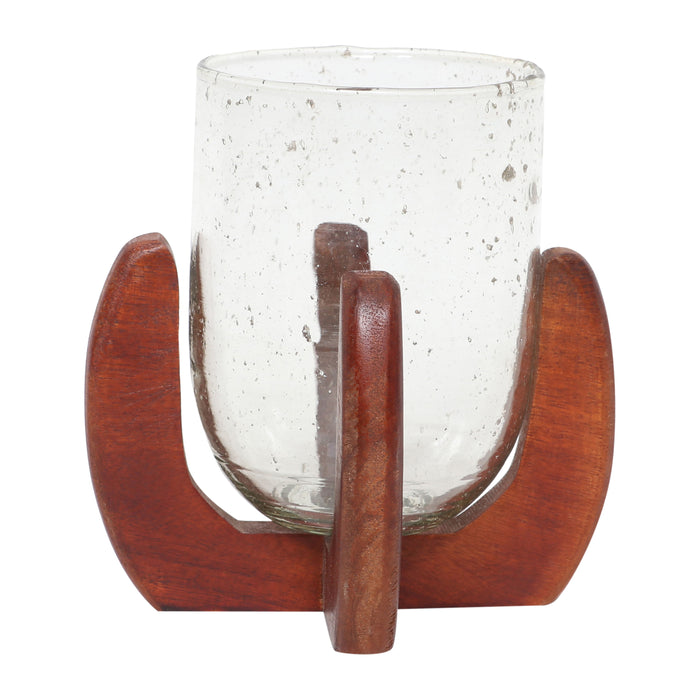Glass 7" Votive Holder With Base - Brown / Clear
