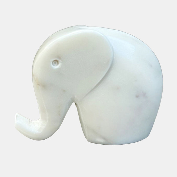 6" Trunk Up Marble Elephant - White