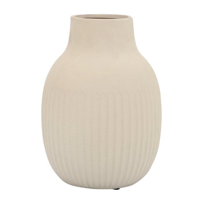Ceramic Ridged Bulbous Vase 9" - Ivory