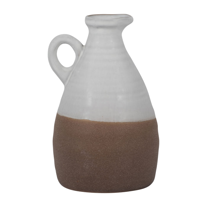 Ceramic Jug Vase 8" - Ivory / Brown