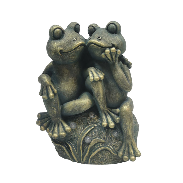 16" Cuddling Frogs On Rock With Solar Lights - Bronze