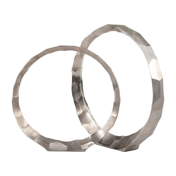 Metal Hammered Decorative Rings 14 / 17" (Set of 2) - Silver