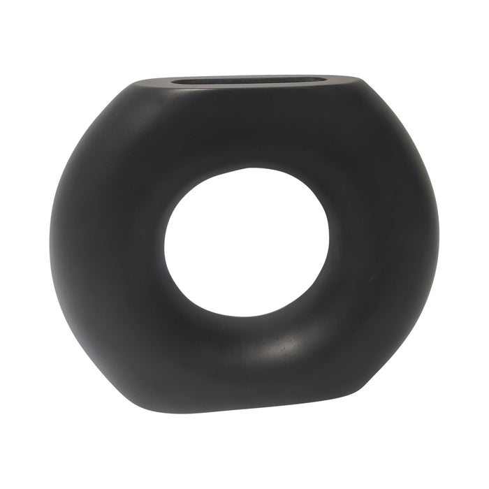Wood 8" Donut Vase - Black