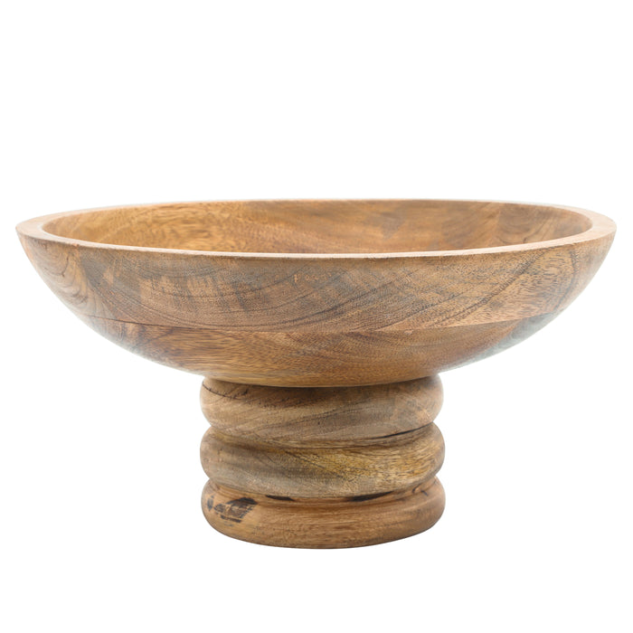 Wood Round Bowl With Ribbed Base 12" - Natural