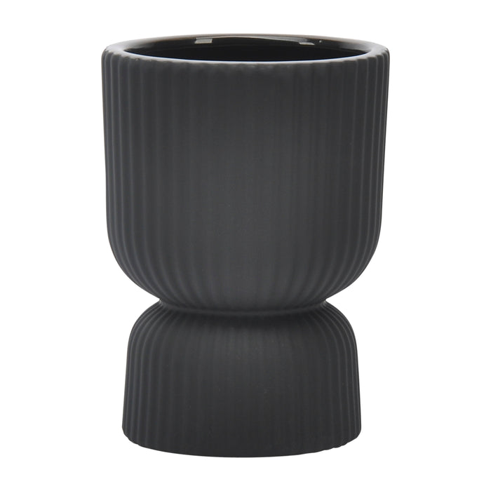 Ceramic 6" Ribbed Vase - Black