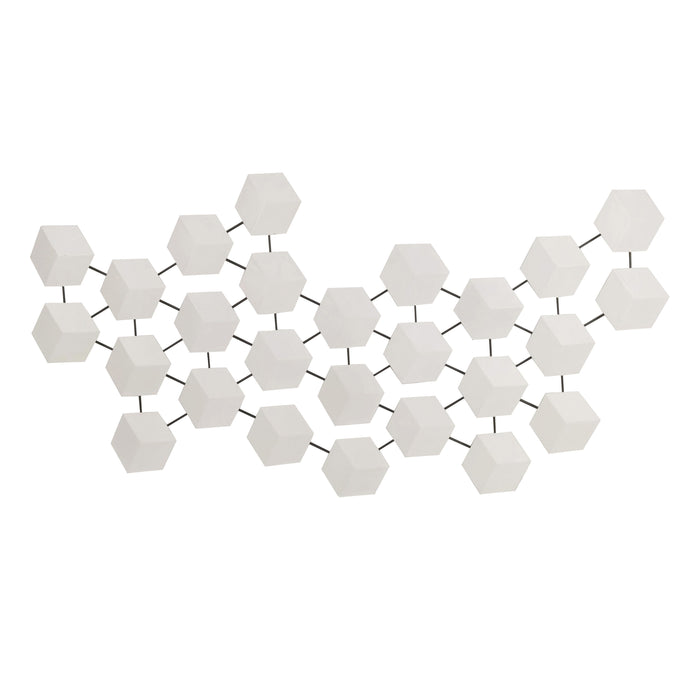 44" Staggered Hexagons Metal Wall Decor - White / Black