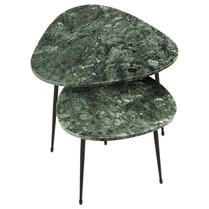 Tobias - 2 Piece Triangular Marble Top Nesting Table - Green And Black