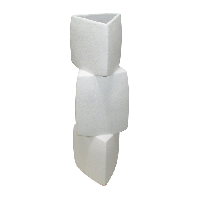 17" Stacked Triangle Rough Vase - Ivory