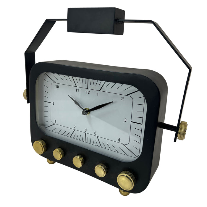 14" Footed Clock With Handle - Black / Gold