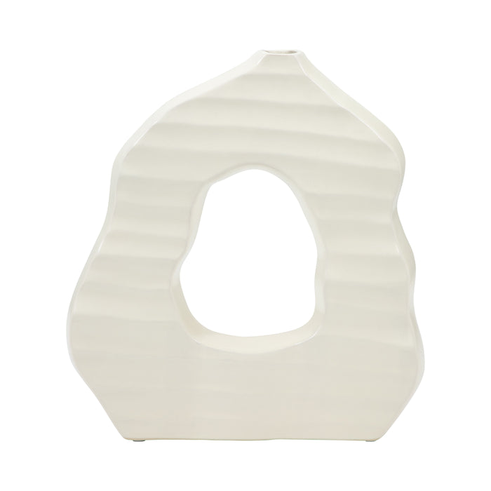 12" Ribbed Open-Cut Out Vase - Ivory
