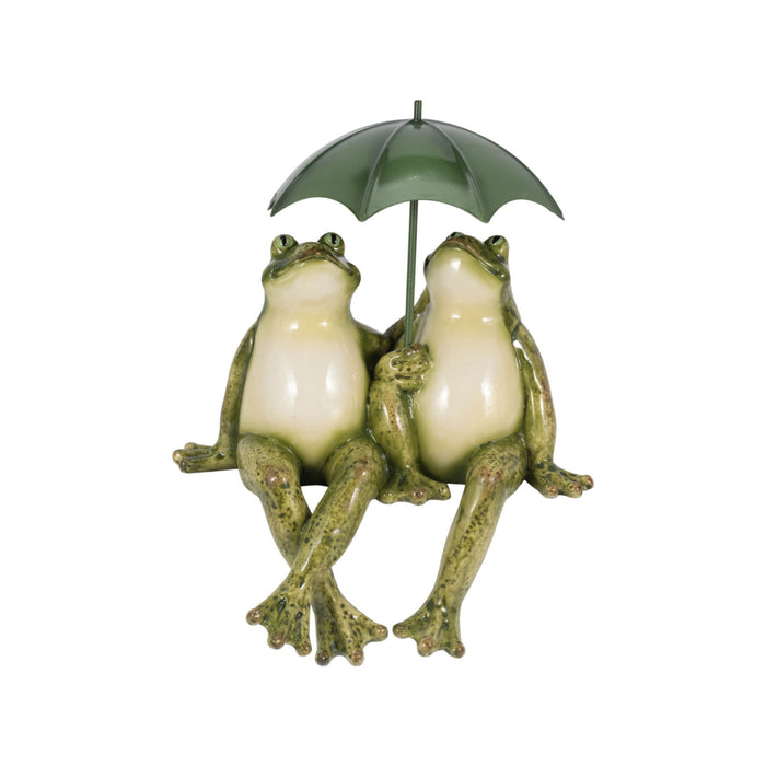 9" Sitting Frogs With Umbrella - Green