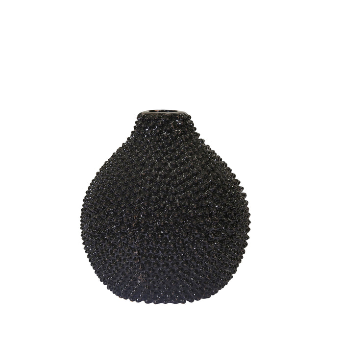 Ec - Ceramic Gloss Spiked Vase 8" - Black