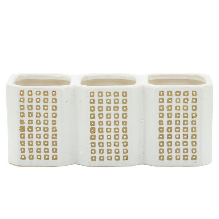 3-Cup Dotted Pen Holder - Beige