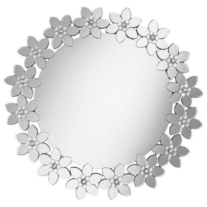 Cordelia - Round Floral Frame Wall Mirror - Silver