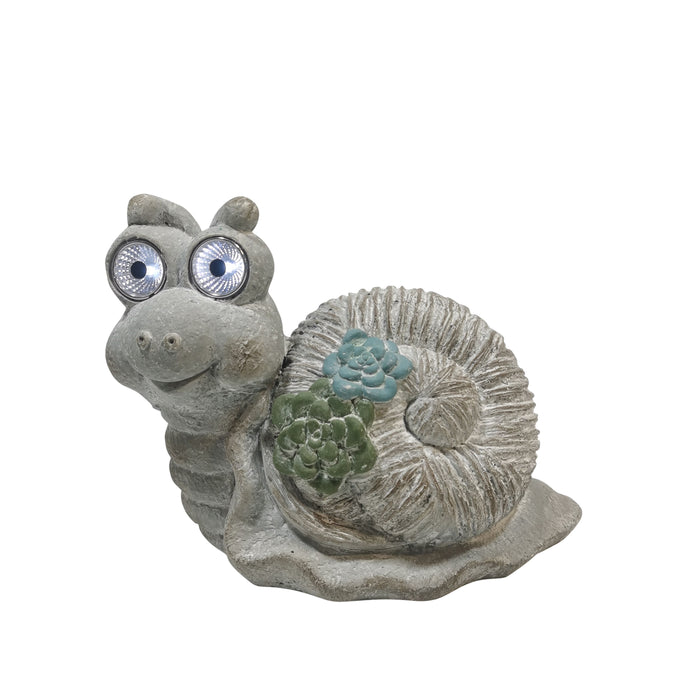 12" Snail With Succulents And Solar Eyes - Grey