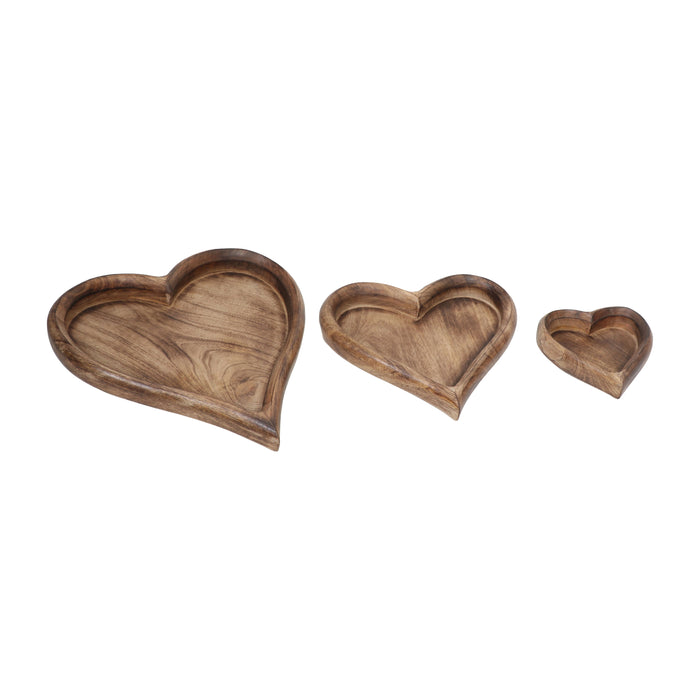 Wood 7/11/14" Heart Trays (Set of 3) - Dark Brown