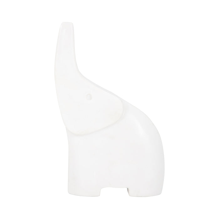7" Trunk In The Air Marble Elephant - White