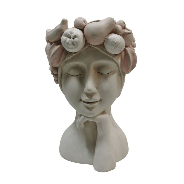 18" Lady With Flower Crown Planter - White / Pink