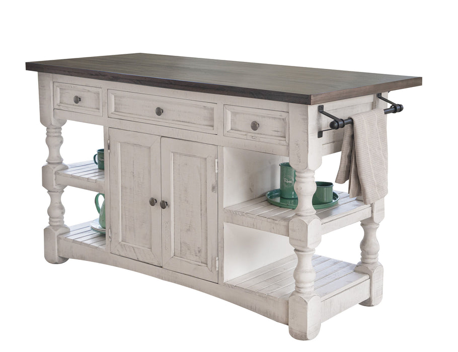 Stone - Kitchen Island With 3 Drawer / 2 Doors / 4 Shelves And Casters - Antiqued Ivory / Weathered Gray
